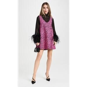 LA VIE STYLE HOUSE OS XS S M Pink Black A-Line Swing Bubble Floral Mini Dress